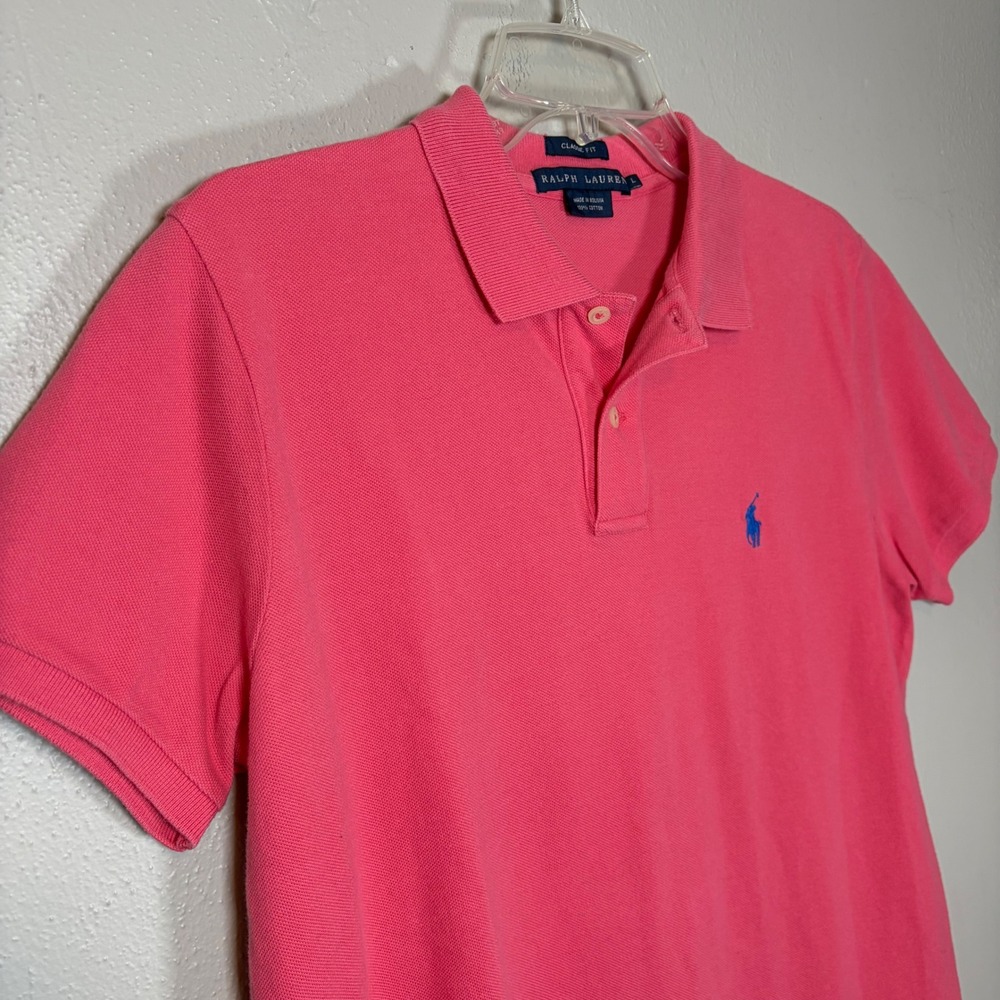 Ralph Lauren Classic Fit Pink Polo Shirt Short Sleeve Cotton Mesh Womens Large - Picture 3 of 9